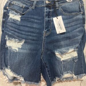 Judy Blue Ripped Dark Blue Jean Shorts